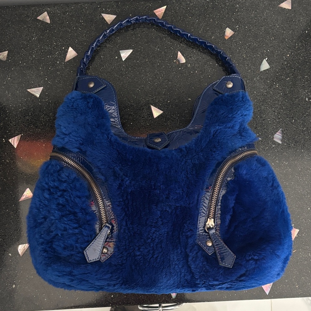 Christian Louboutin Royal Blue Chinchilla Fur Shoulder Bag